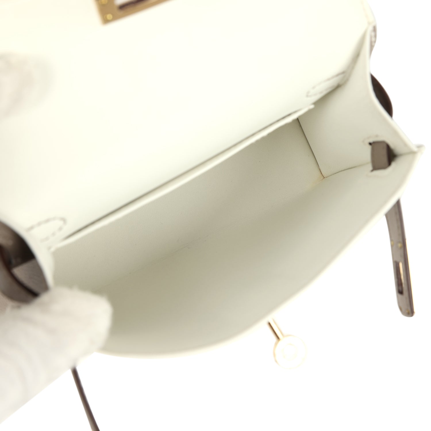 Kelly Sellier 20 White and Gris Asphalt Epsom Bag