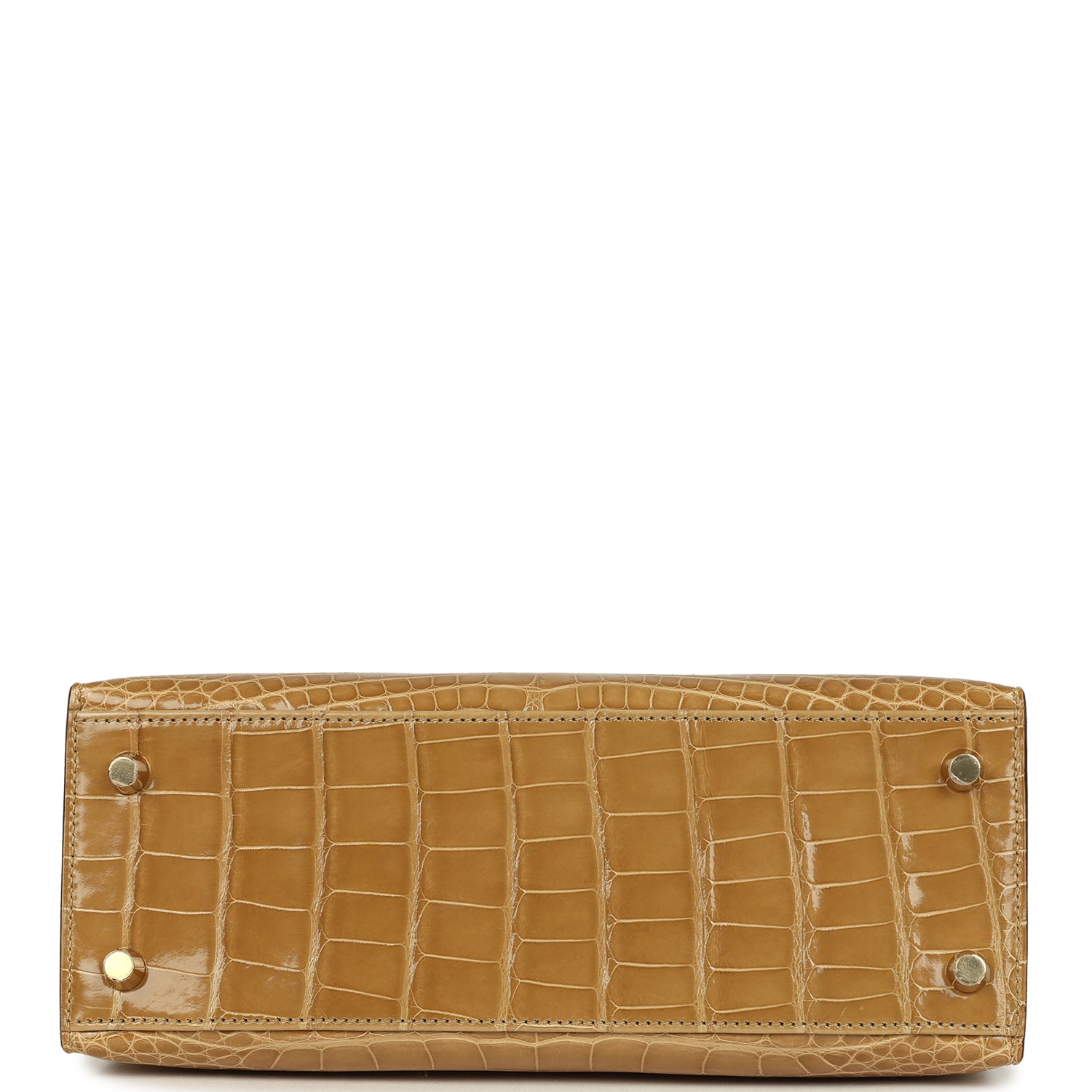 Kelly Sellier 25 Beige Sable and Jaune Ambre Shiny Alligator Mississpiensis Brushed Gold Hardware Bag