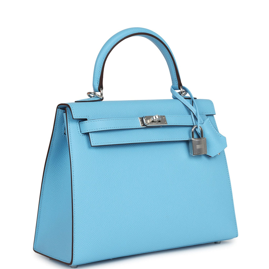 Kelly Sellier 25 Bleu Celeste Verso Epsom Palladium Hardware Bag