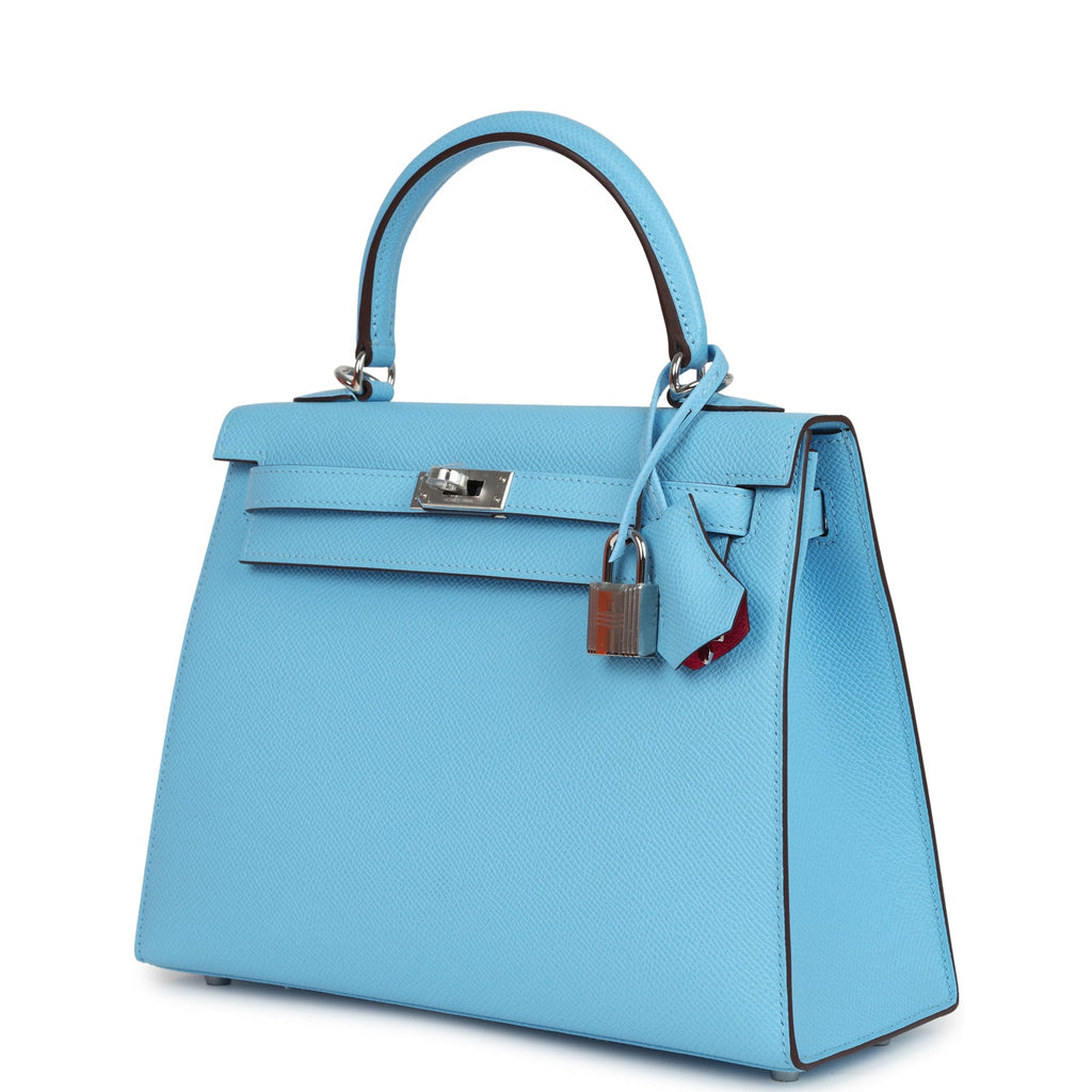 Kelly Sellier 25 Bleu Celeste Verso Epsom Palladium Hardware Bag