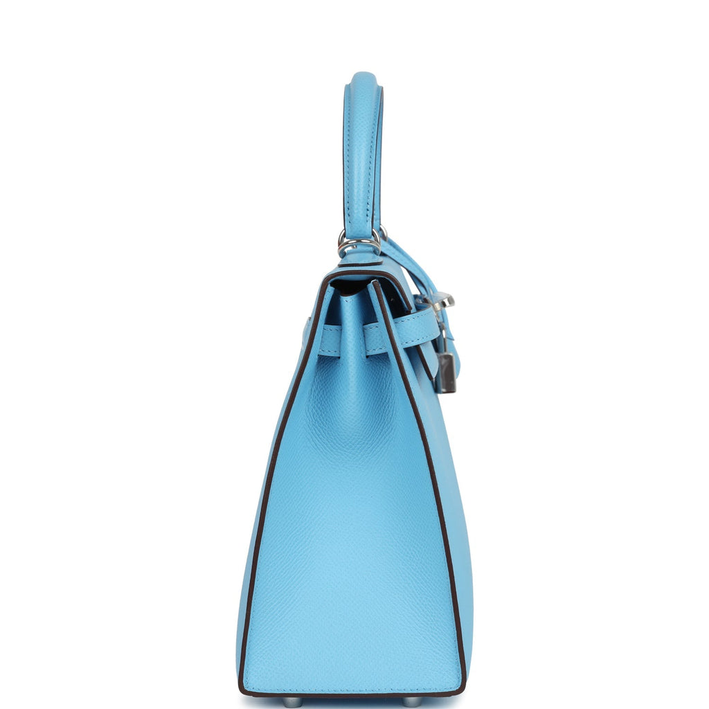 Kelly Sellier 25 Bleu Celeste Verso Epsom Palladium Hardware Bag