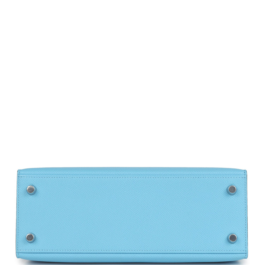 Kelly Sellier 25 Bleu Celeste Verso Epsom Palladium Hardware Bag