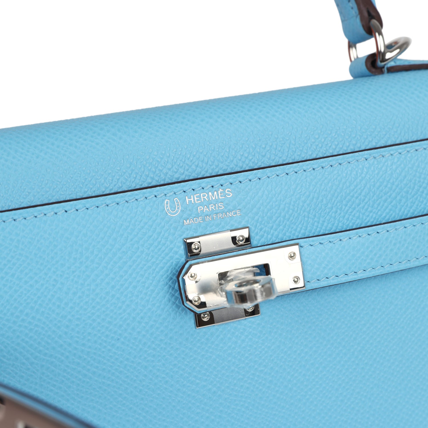 Kelly Sellier 25 Bleu Celeste Verso Epsom Palladium Hardware Bag