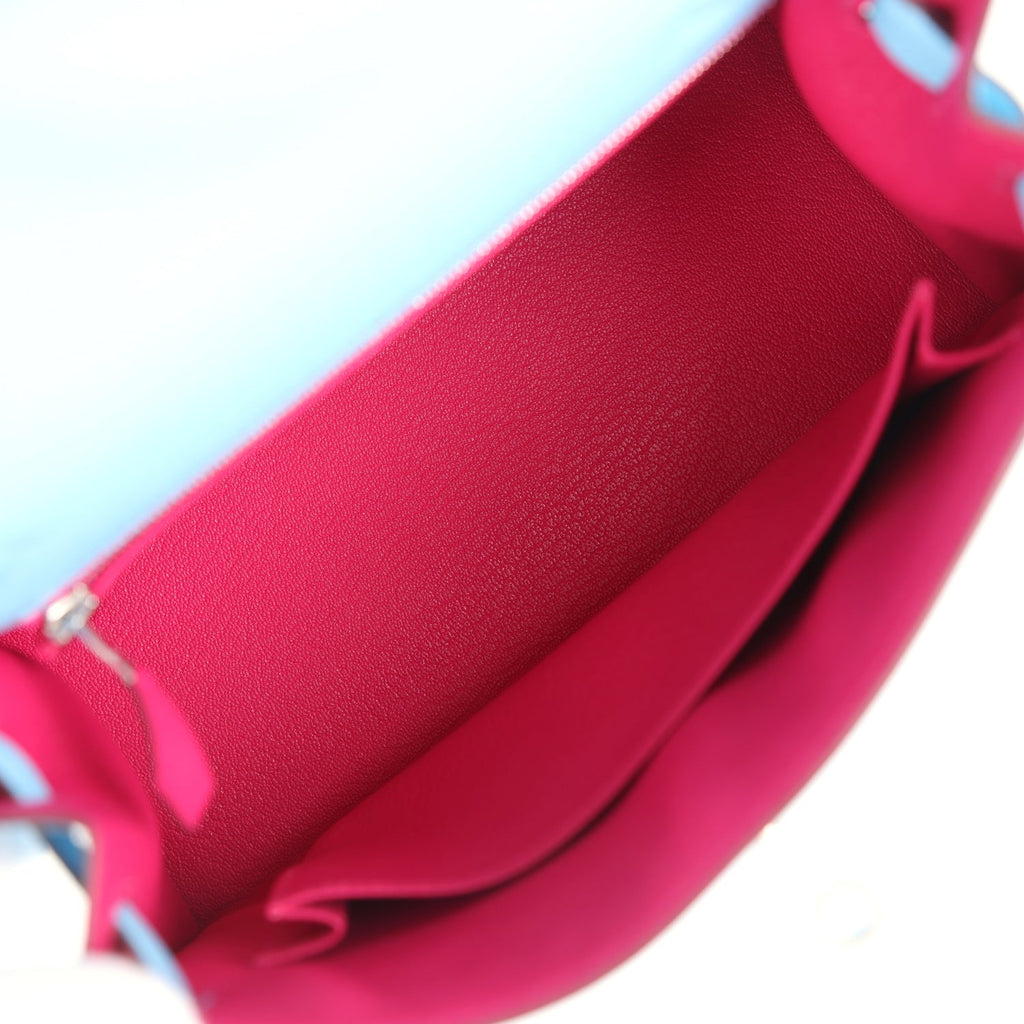 Kelly Sellier 25 Bleu Celeste Verso Epsom Palladium Hardware Bag
