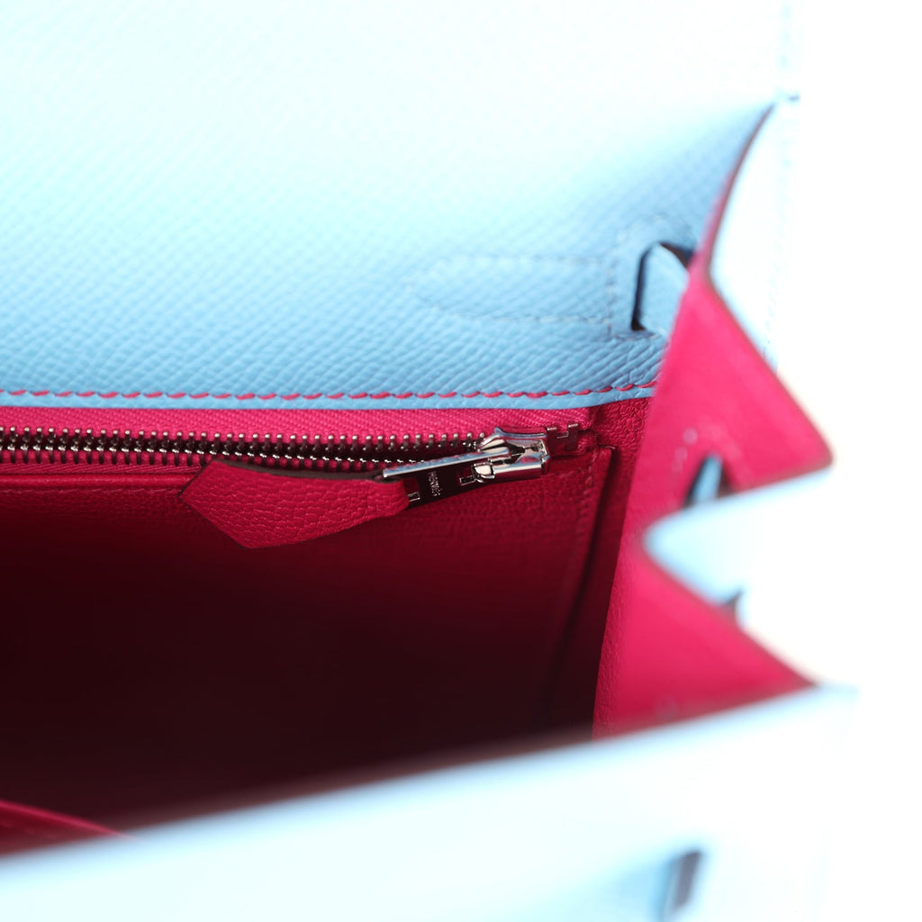 Kelly Sellier 25 Bleu Celeste Verso Epsom Palladium Hardware Bag