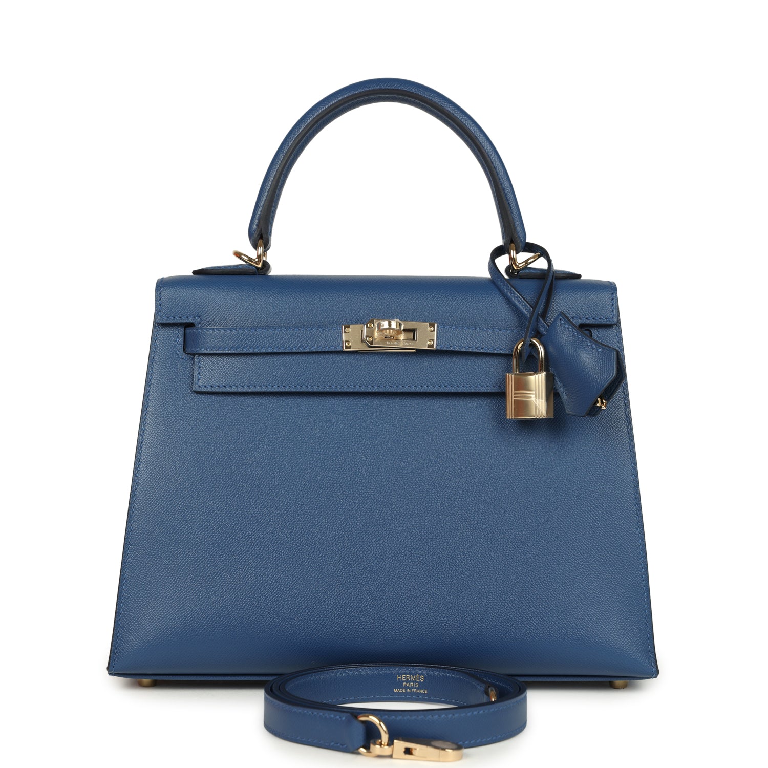 Kelly Sellier 25 Bleu Tie Madame Permabrass Hardware Bag