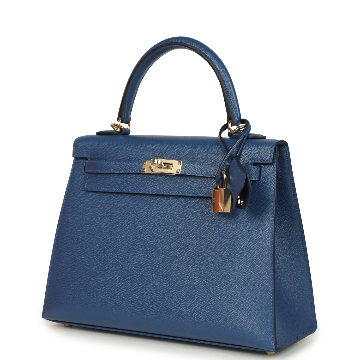 Kelly Sellier 25 Bleu Tie Madame Permabrass Hardware Bag