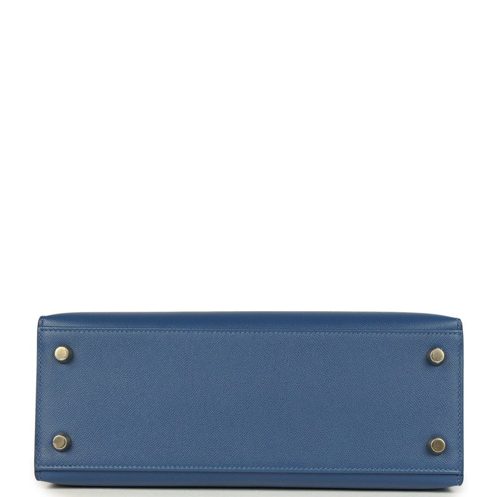 Kelly Sellier 25 Bleu Tie Madame Permabrass Hardware Bag