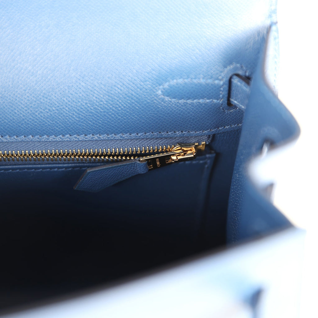 Kelly Sellier 25 Bleu Tie Madame Permabrass Hardware Bag