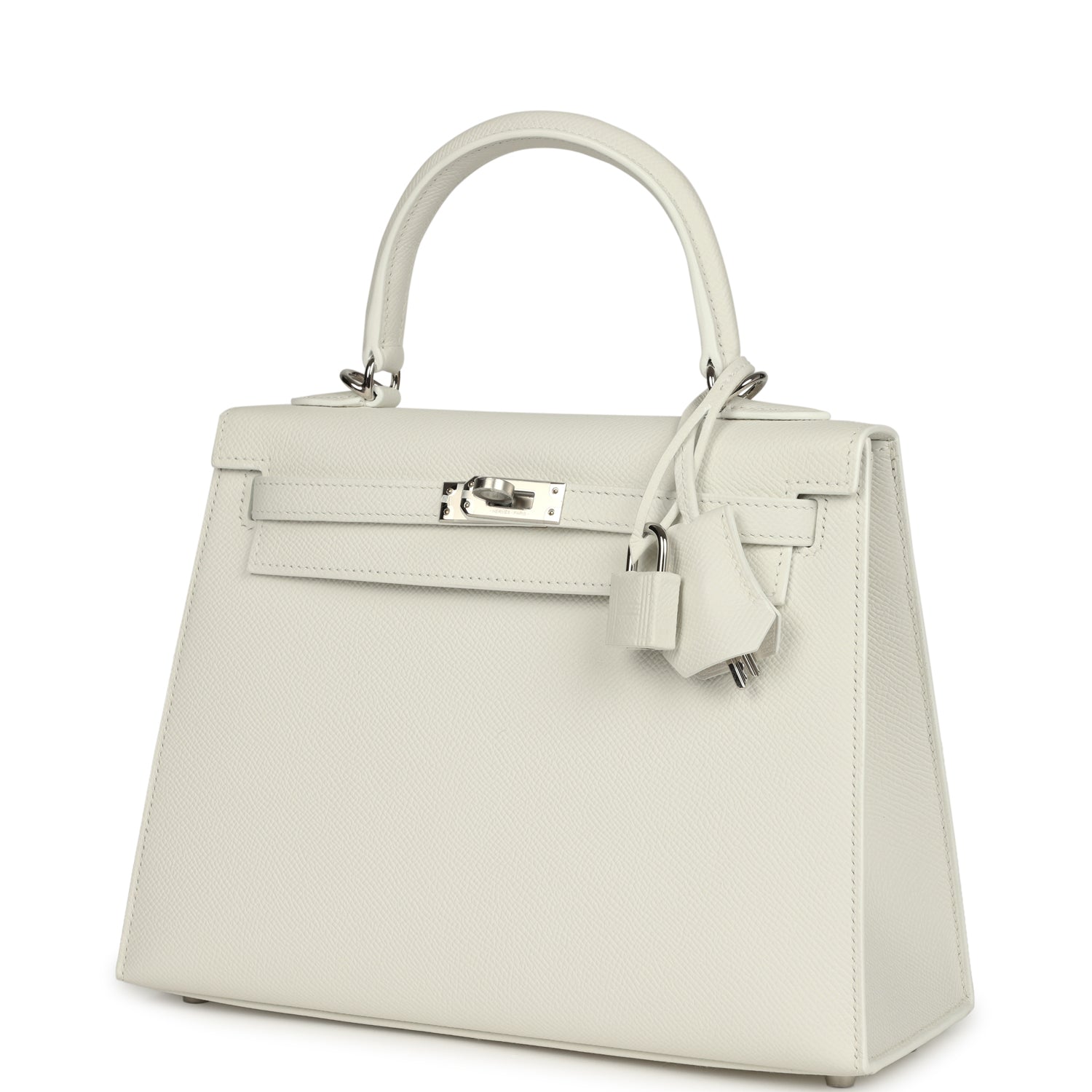 Kelly Sellier 25 New White Epsom Palladium Hardware Bag