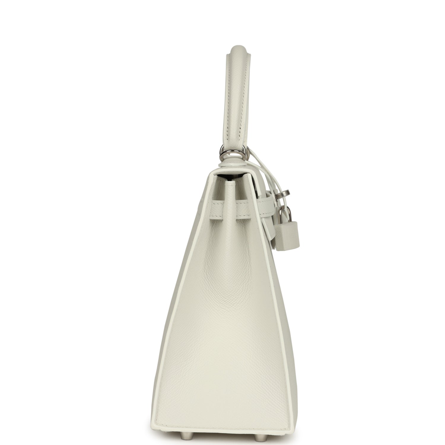 Kelly Sellier 25 New White Epsom Palladium Hardware Bag