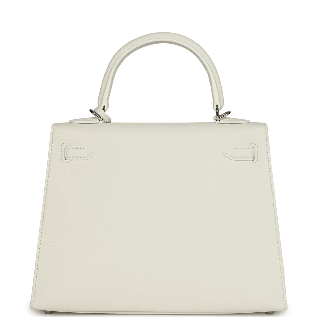 Kelly Sellier 25 New White Epsom Palladium Hardware Bag