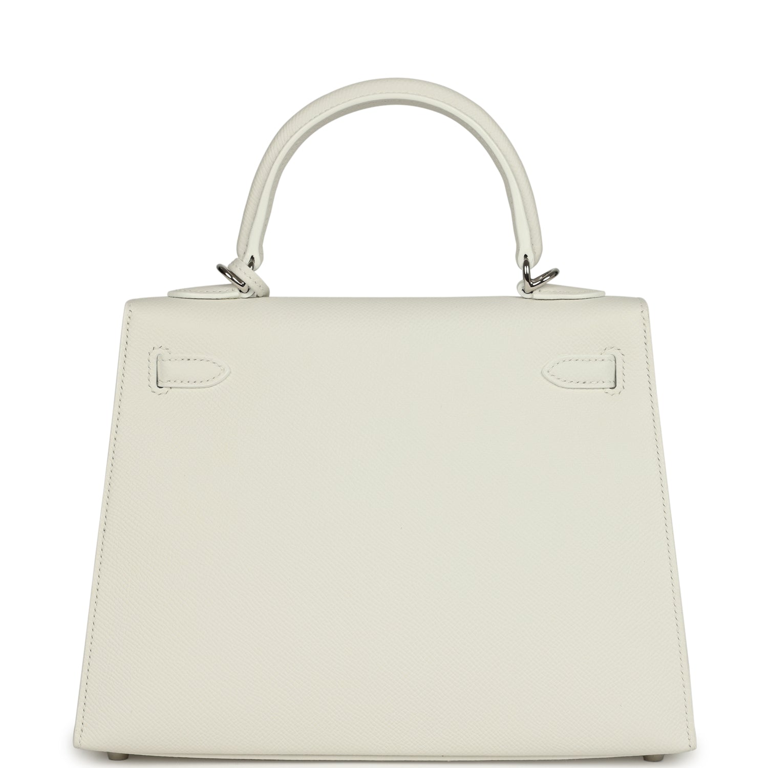 Kelly Sellier 25 New White Epsom Palladium Hardware Bag