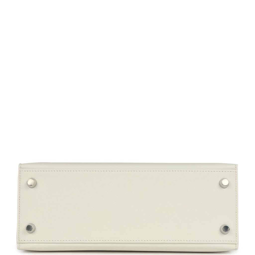 Kelly Sellier 25 New White Epsom Palladium Hardware Bag