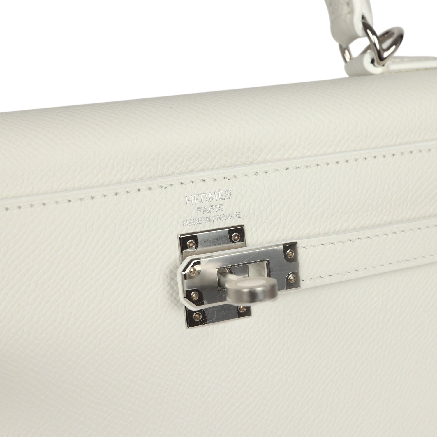 Kelly Sellier 25 New White Epsom Palladium Hardware Bag