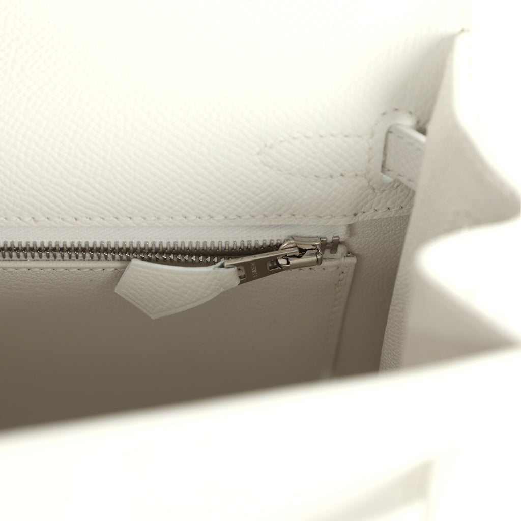Kelly Sellier 25 New White Epsom Palladium Hardware Bag