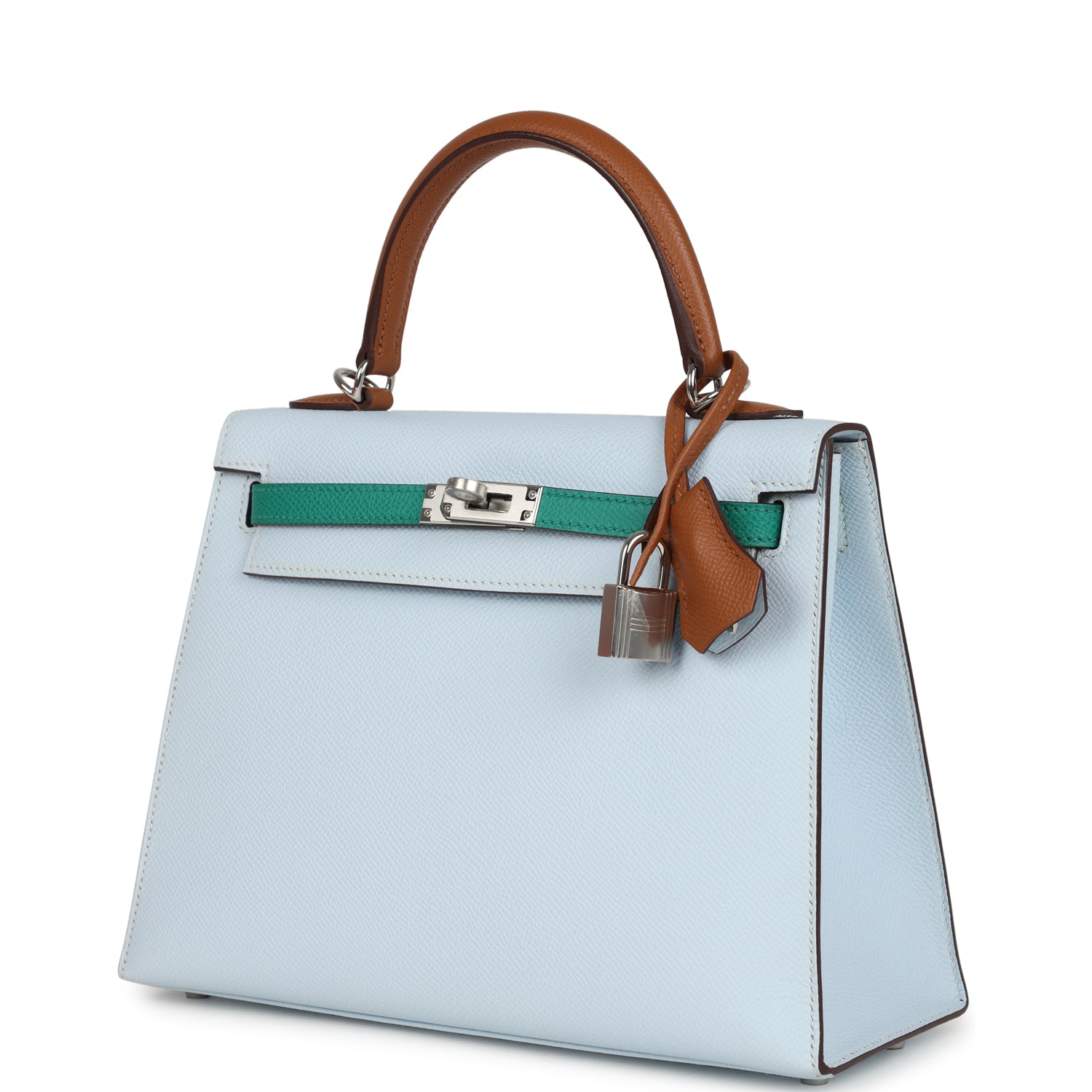 Kelly Sellier 25 Tri-Color Bleu Brume, Gold and Vert Jade Epsom Epsom Palladium Hardware Bag