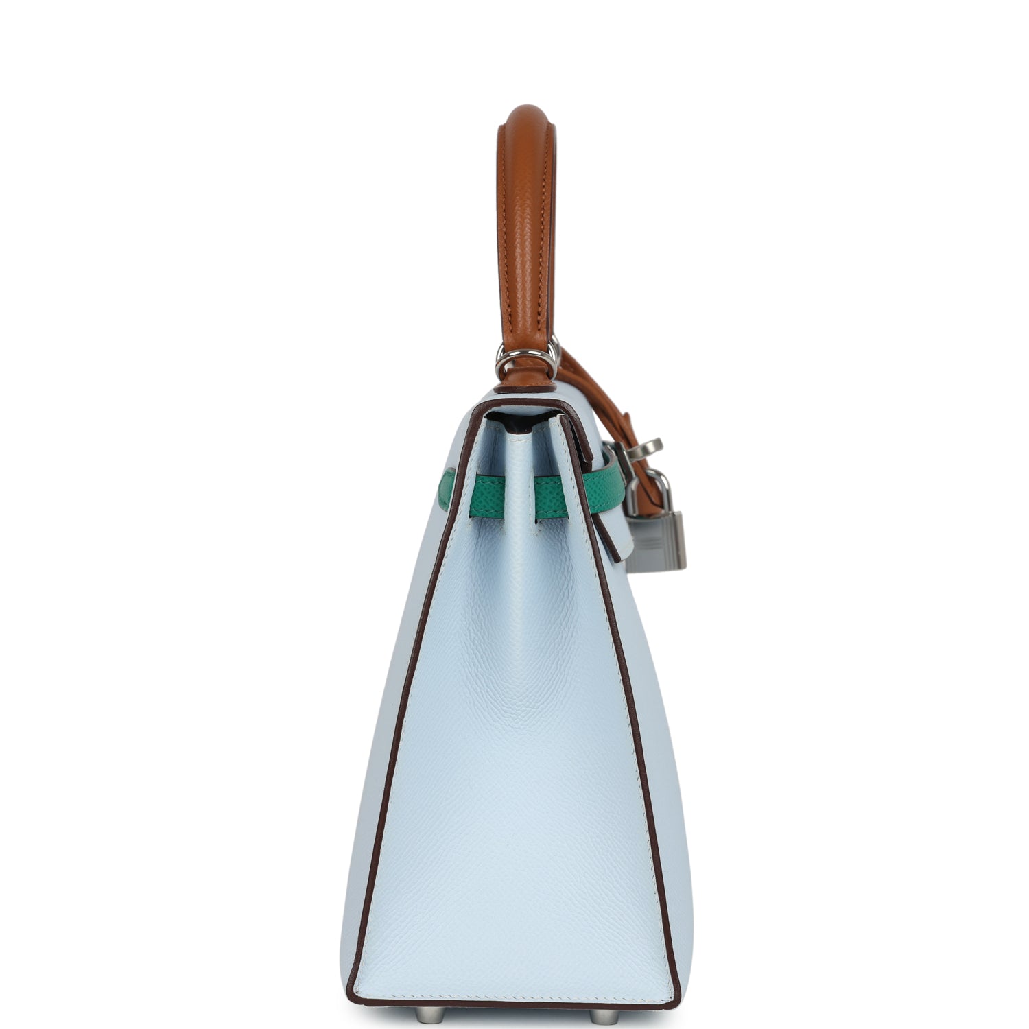 Kelly Sellier 25 Tri-Color Bleu Brume, Gold and Vert Jade Epsom Epsom Palladium Hardware Bag