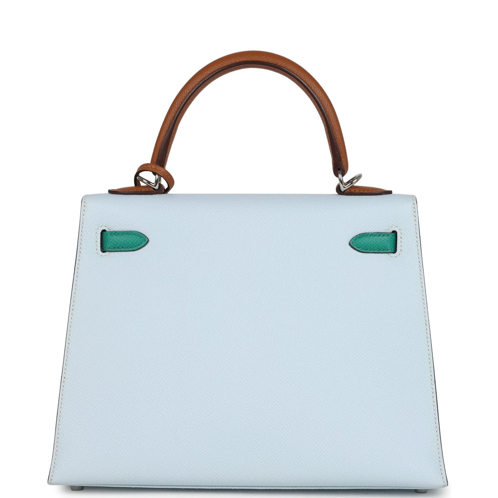 Kelly Sellier 25 Tri-Color Bleu Brume, Gold and Vert Jade Epsom Epsom Palladium Hardware Bag