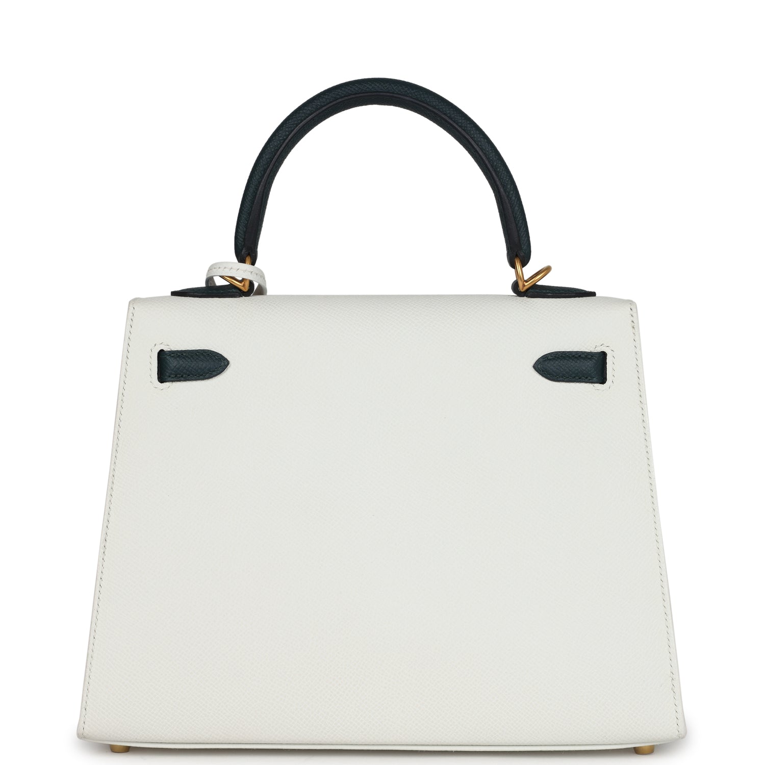 Kelly Sellier 25 White and Vert Cypress Epsom Brushed Gold Hardware Bag
