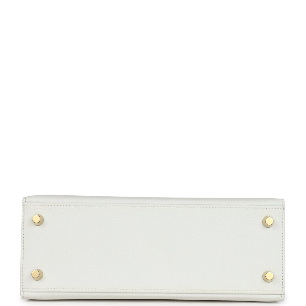 Kelly Sellier 25 White and Vert Cypress Epsom Brushed Gold Hardware Bag