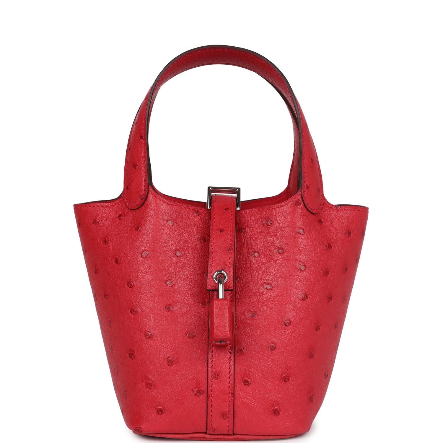 Micro Picotin Lock 14 Bougainvillea Ostrich Palladium Hardware Bag