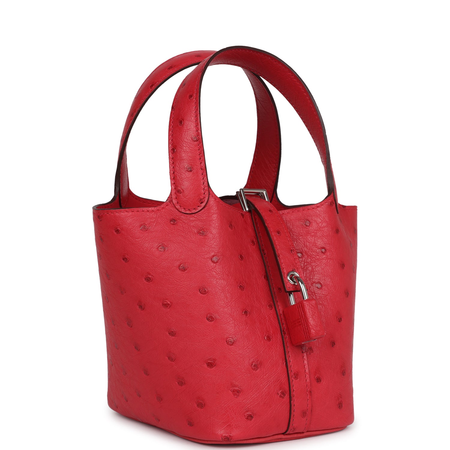 Micro Picotin Lock 14 Bougainvillea Ostrich Palladium Hardware Bag