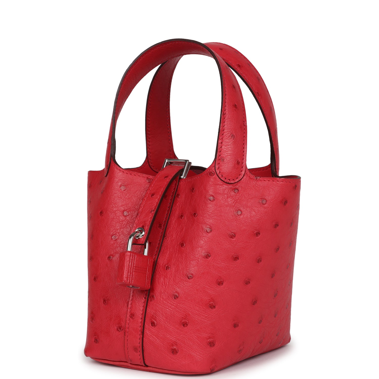 Micro Picotin Lock 14 Bougainvillea Ostrich Palladium Hardware Bag