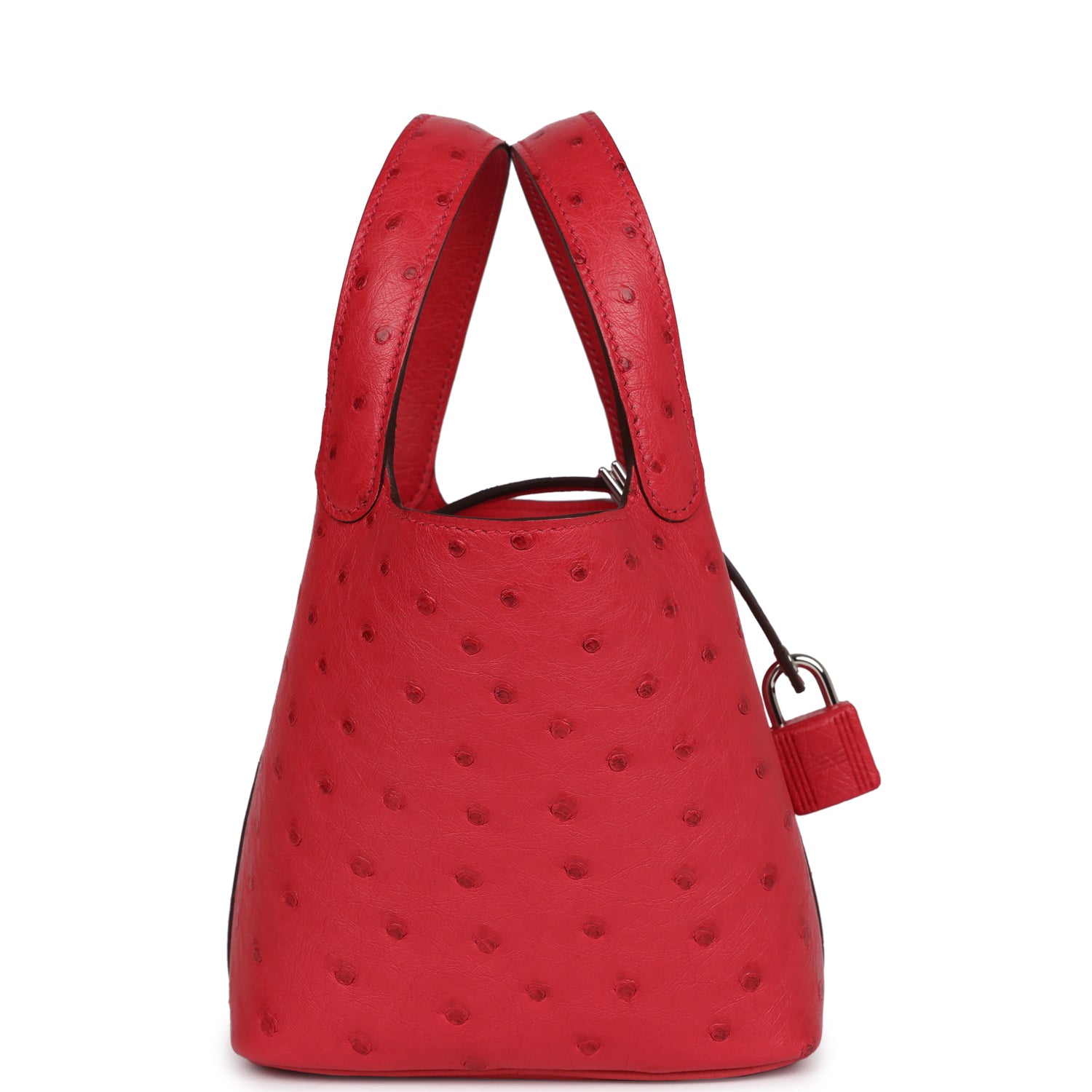 Micro Picotin Lock 14 Bougainvillea Ostrich Palladium Hardware Bag