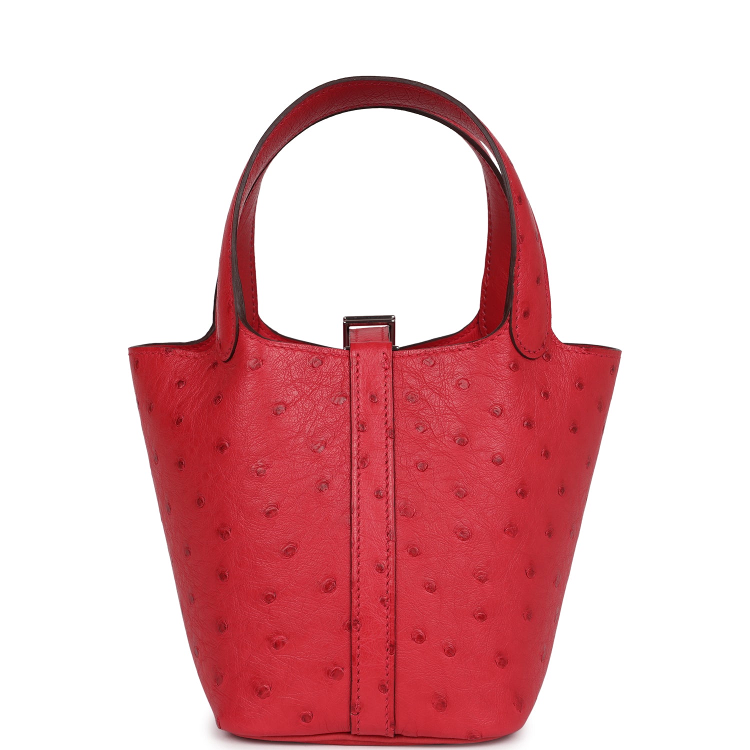 Micro Picotin Lock 14 Bougainvillea Ostrich Palladium Hardware Bag