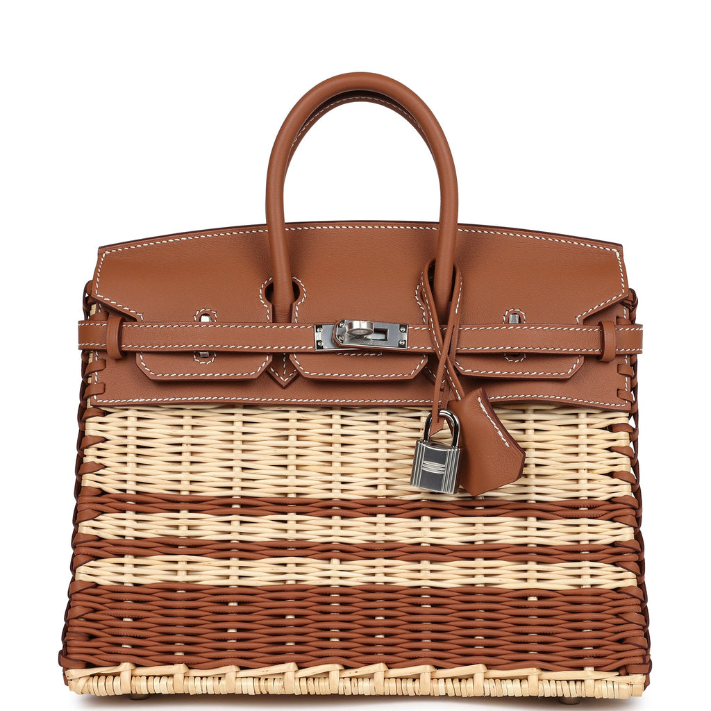 Picnic Birkin 25 Gold Swift and Stripe Wicker Palladium Hardware Bag
