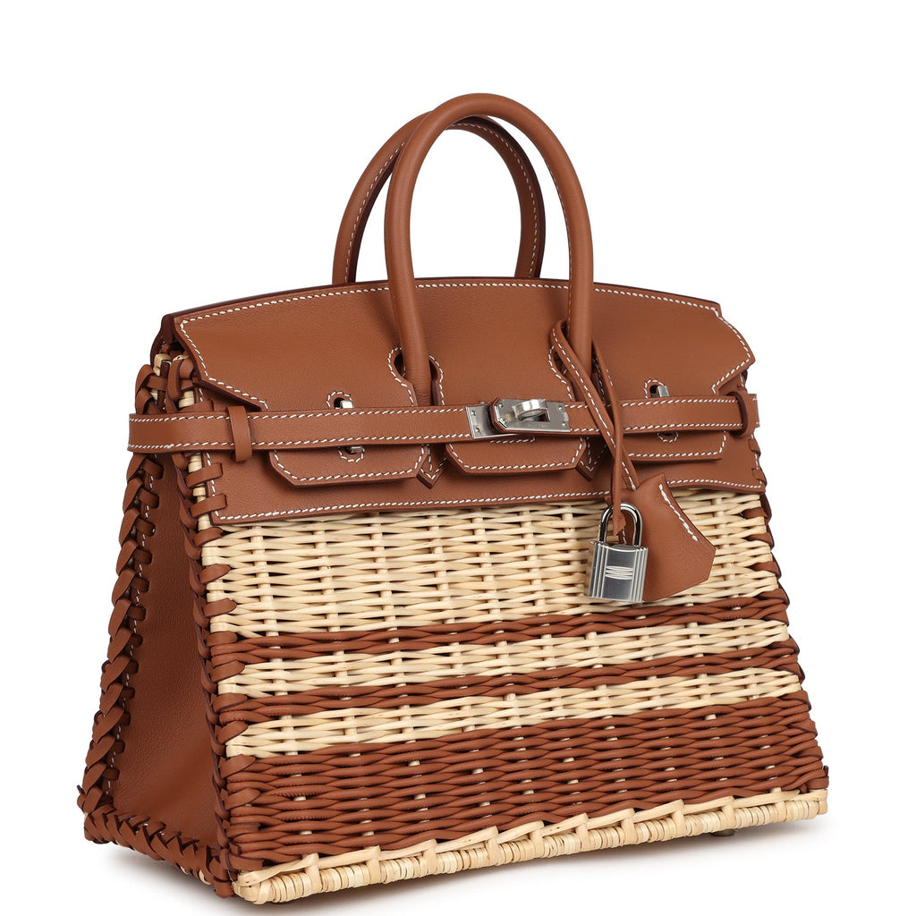Picnic Birkin 25 Gold Swift and Stripe Wicker Palladium Hardware Bag
