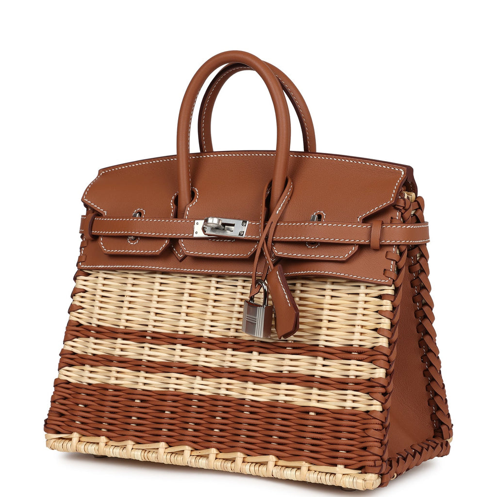 Picnic Birkin 25 Gold Swift and Stripe Wicker Palladium Hardware Bag