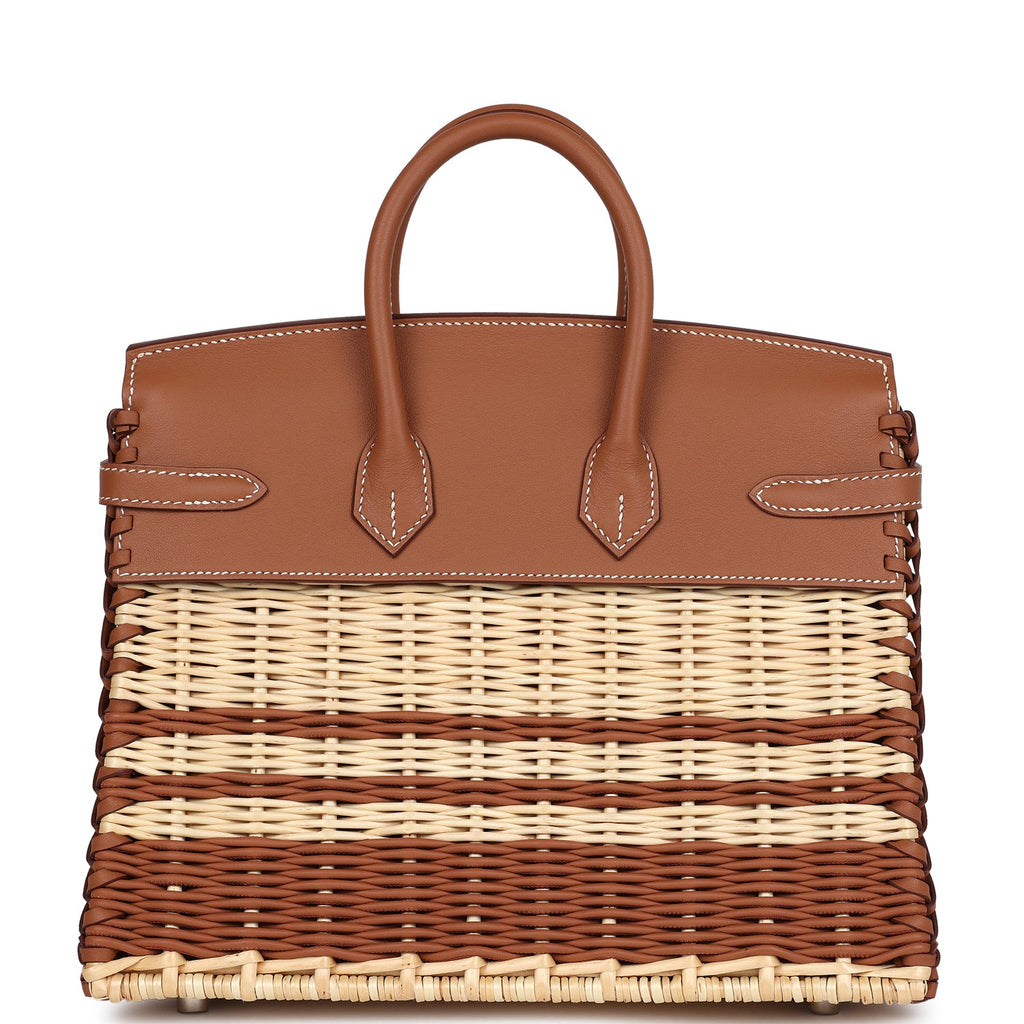 Picnic Birkin 25 Gold Swift and Stripe Wicker Palladium Hardware Bag