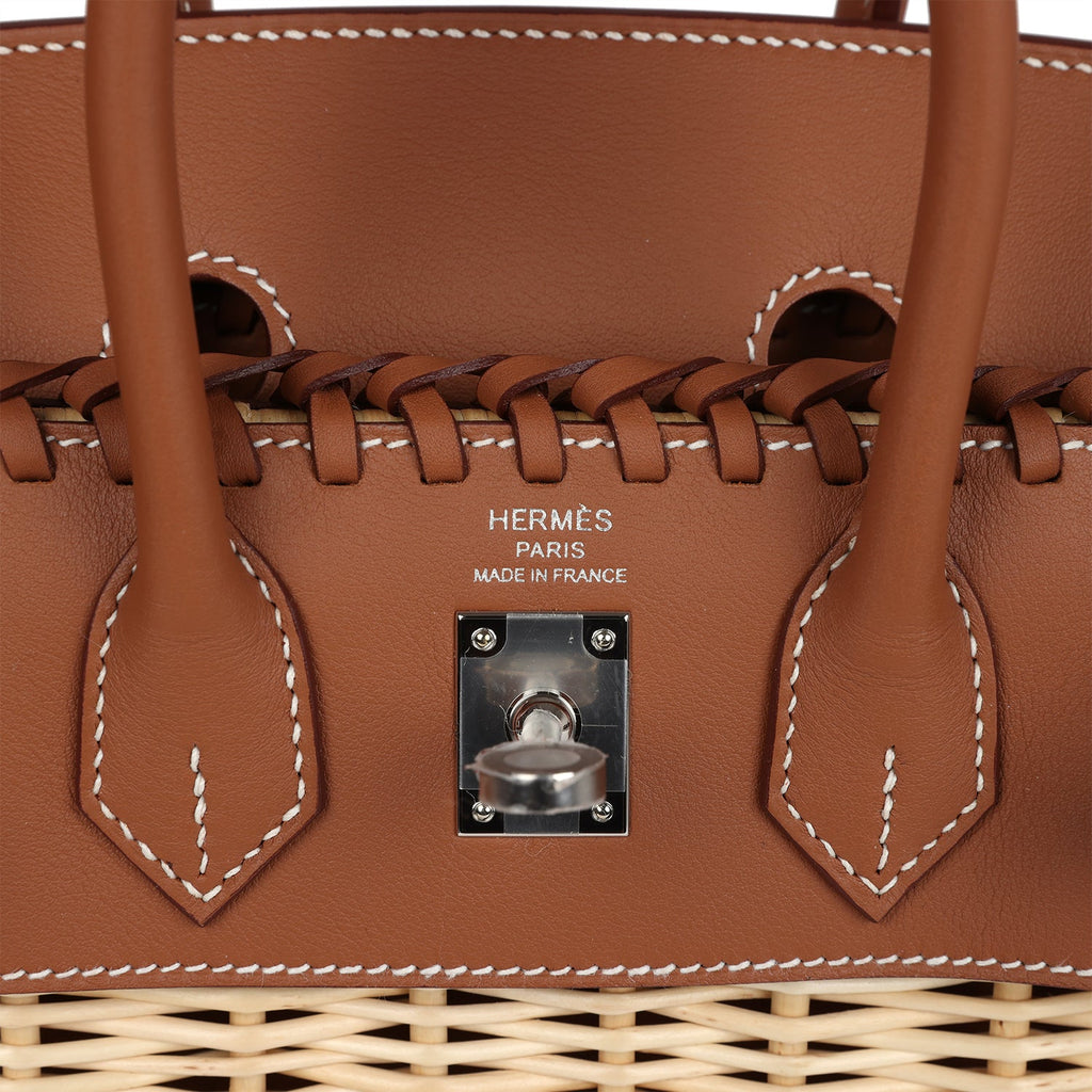 Picnic Birkin 25 Gold Swift and Stripe Wicker Palladium Hardware Bag