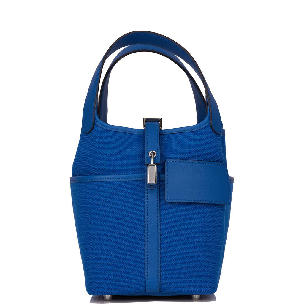 Picotin Cargo 18 Bleu France Swift and Toile Canvas Palladium Hardware Bag