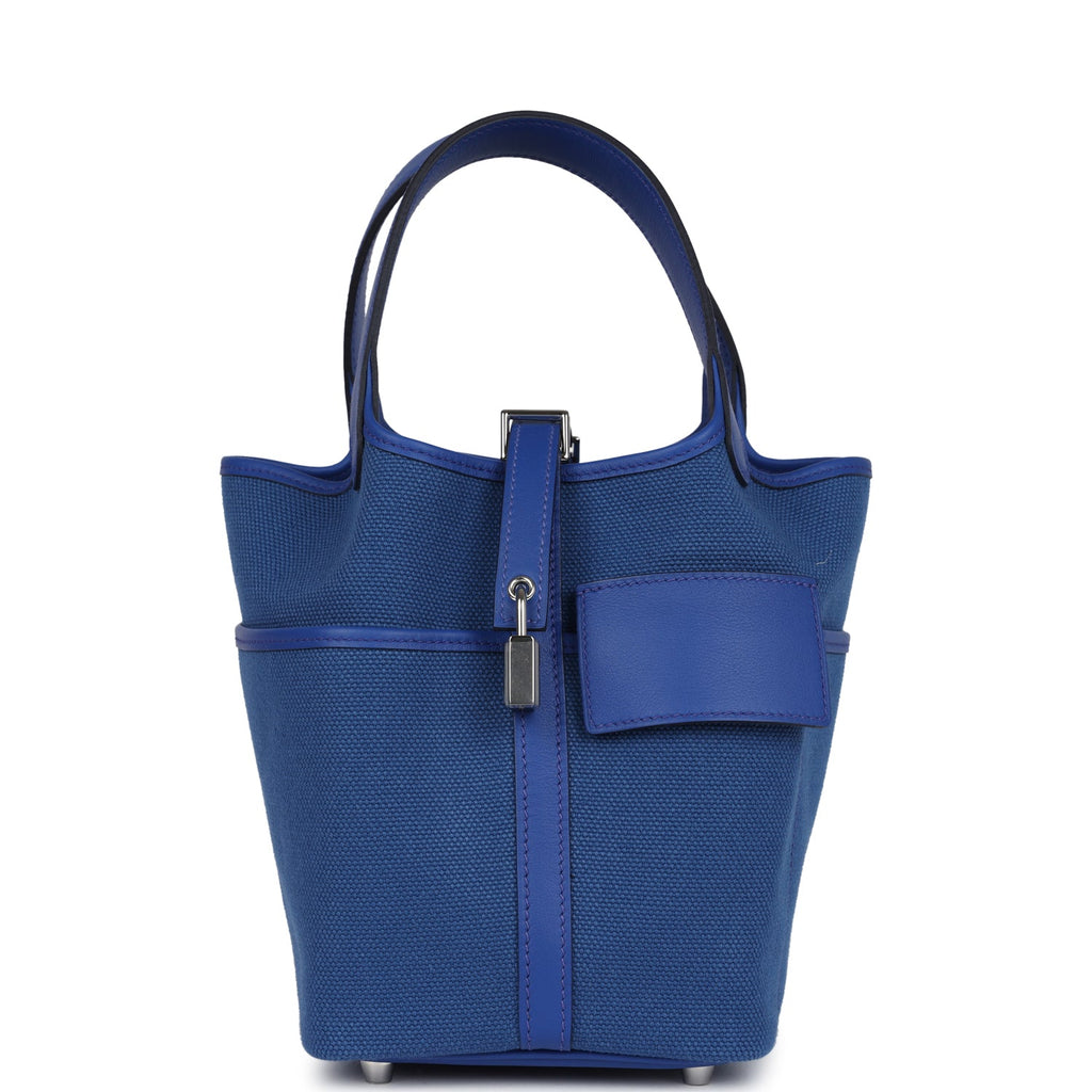 Picotin Cargo 18 Bleu Royal Swift and Toile Canvas Palladium Hardware Bag