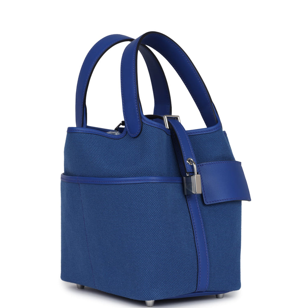 Picotin Cargo 18 Bleu Royal Swift and Toile Canvas Palladium Hardware Bag