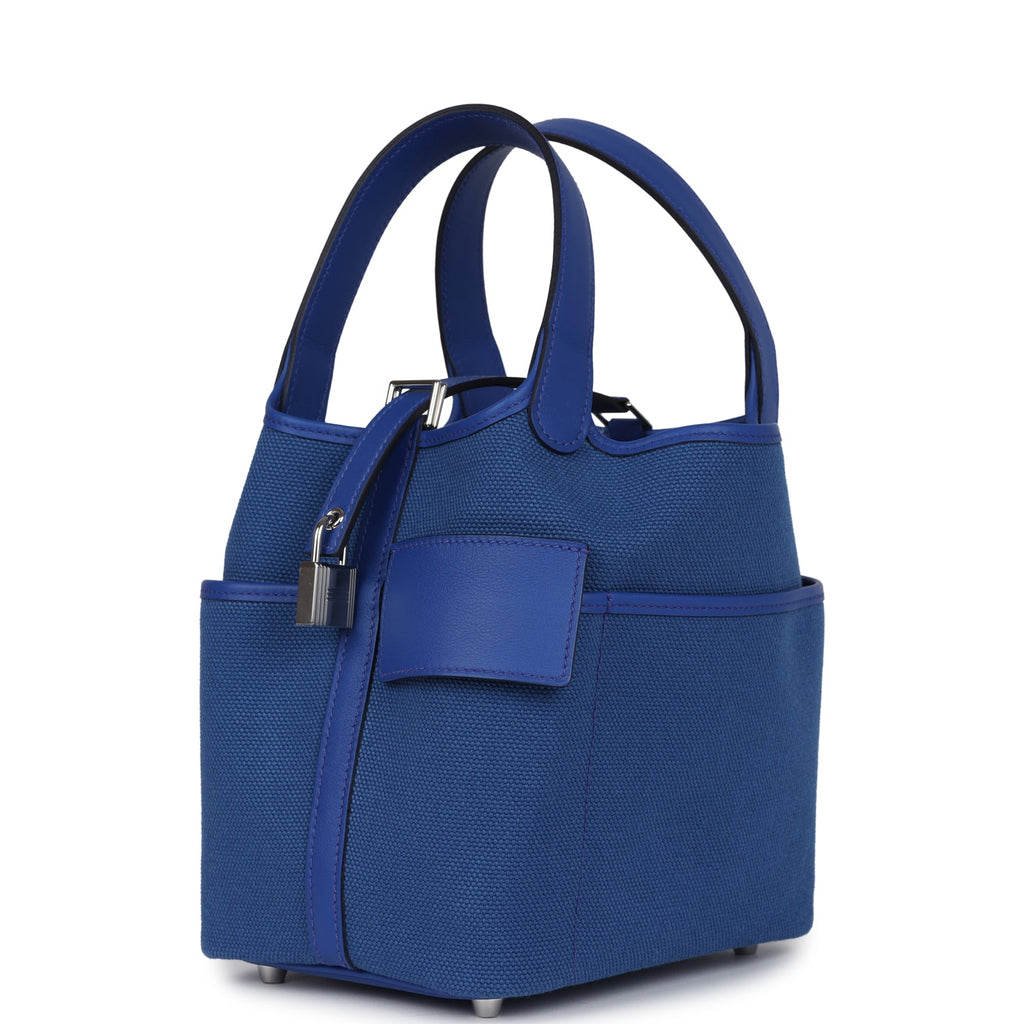 Picotin Cargo 18 Bleu Royal Swift and Toile Canvas Palladium Hardware Bag