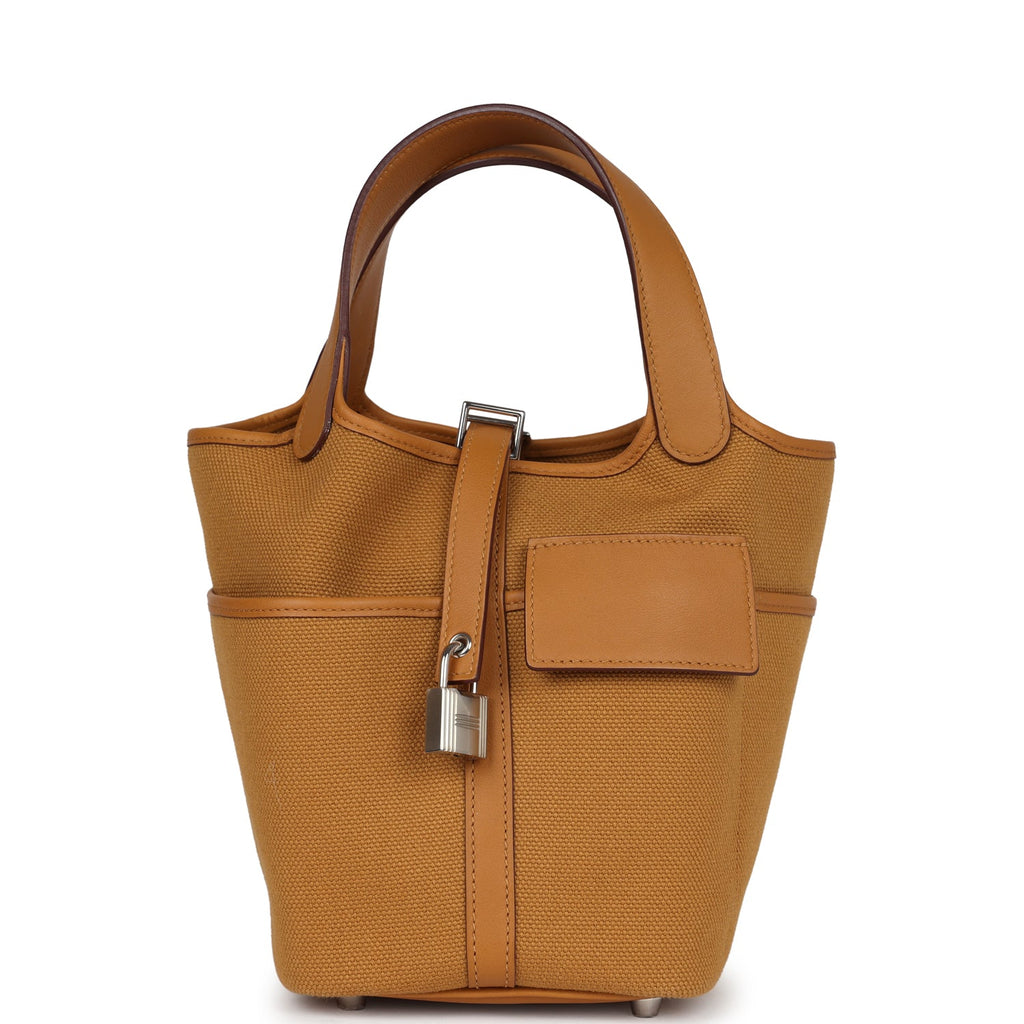 Picotin Cargo 18 Sesame Swift and Toile Canvas Palladium Hardware Bag