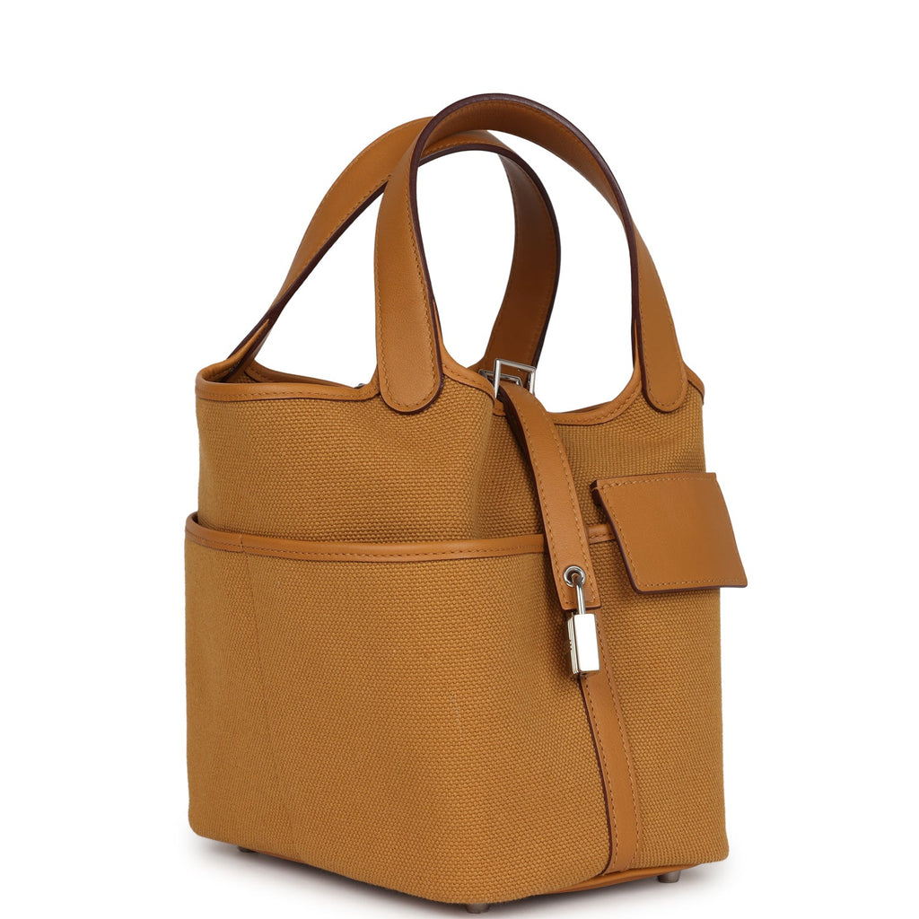Picotin Cargo 18 Sesame Swift and Toile Canvas Palladium Hardware Bag