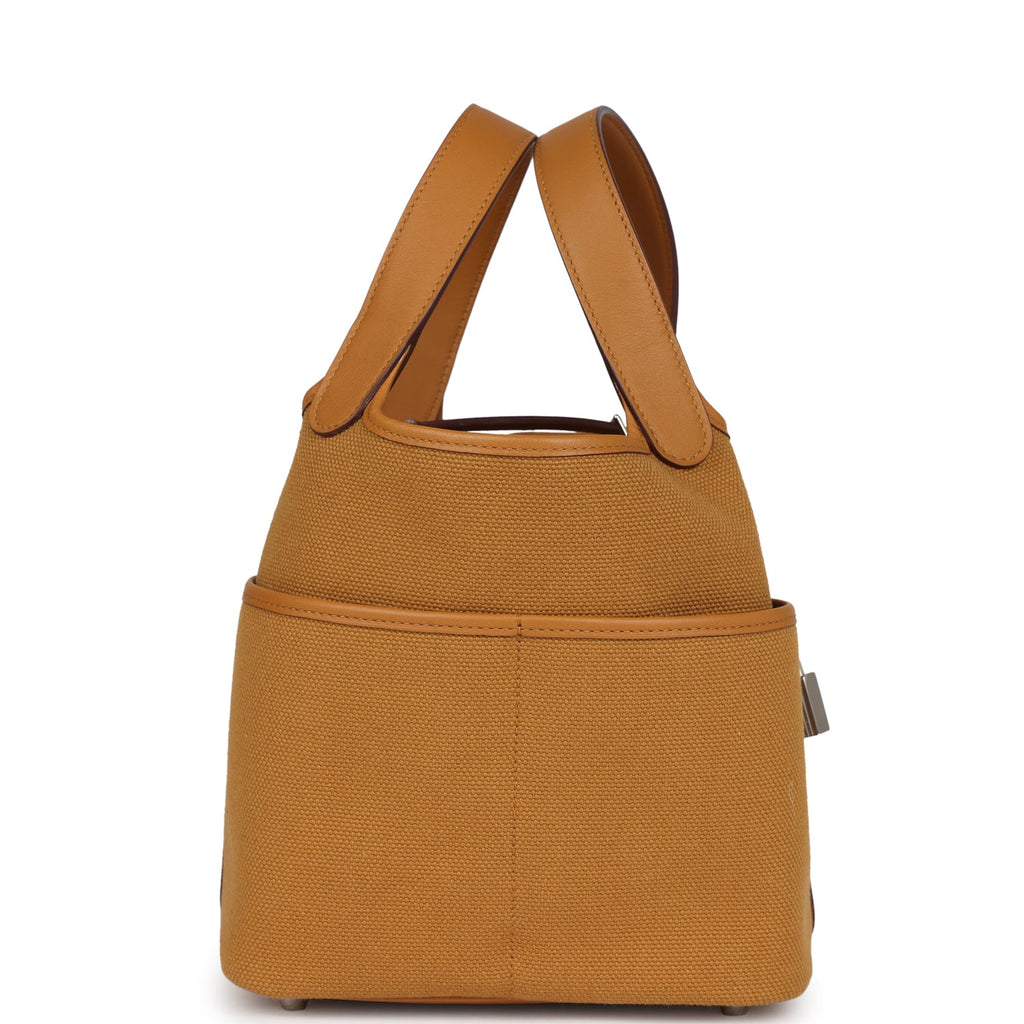 Picotin Cargo 18 Sesame Swift and Toile Canvas Palladium Hardware Bag