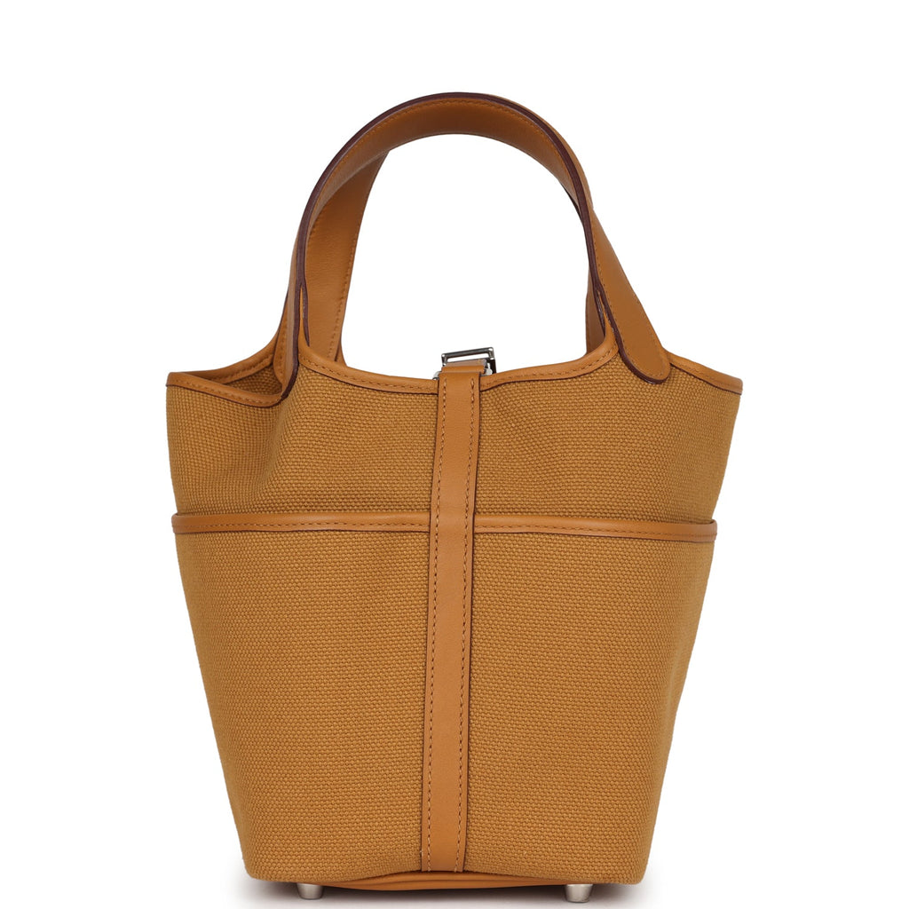 Picotin Cargo 18 Sesame Swift and Toile Canvas Palladium Hardware Bag