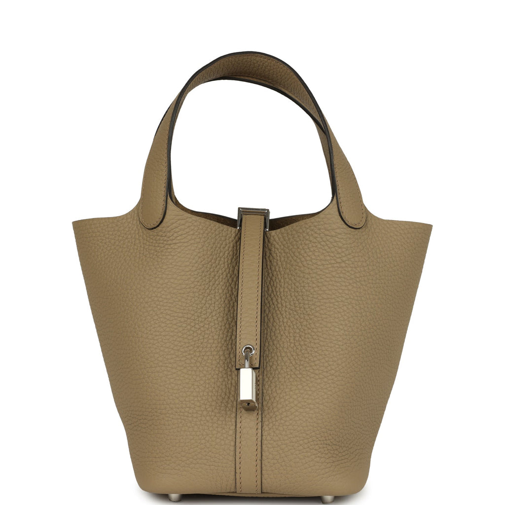 Picotin Lock 18 Beige Marfa Palladium Hardware Bag