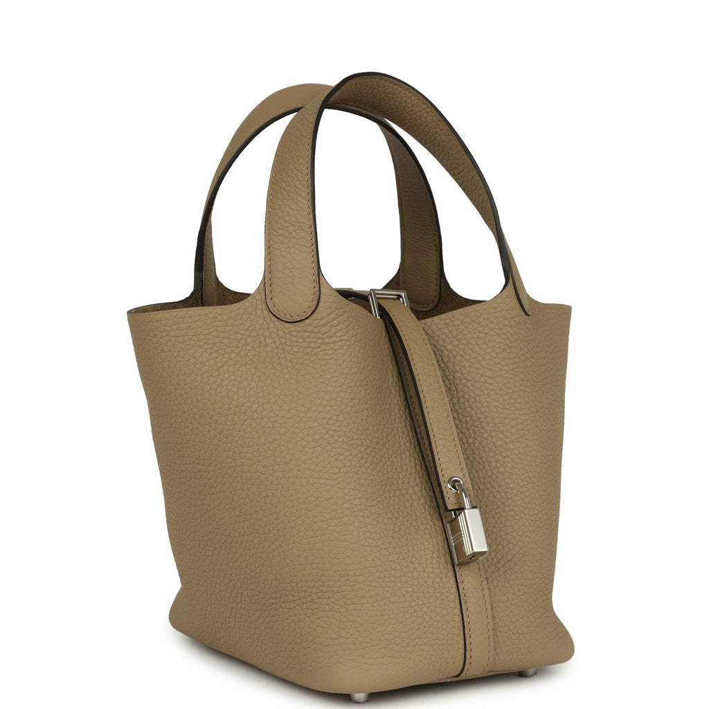 Picotin Lock 18 Beige Marfa Palladium Hardware Bag