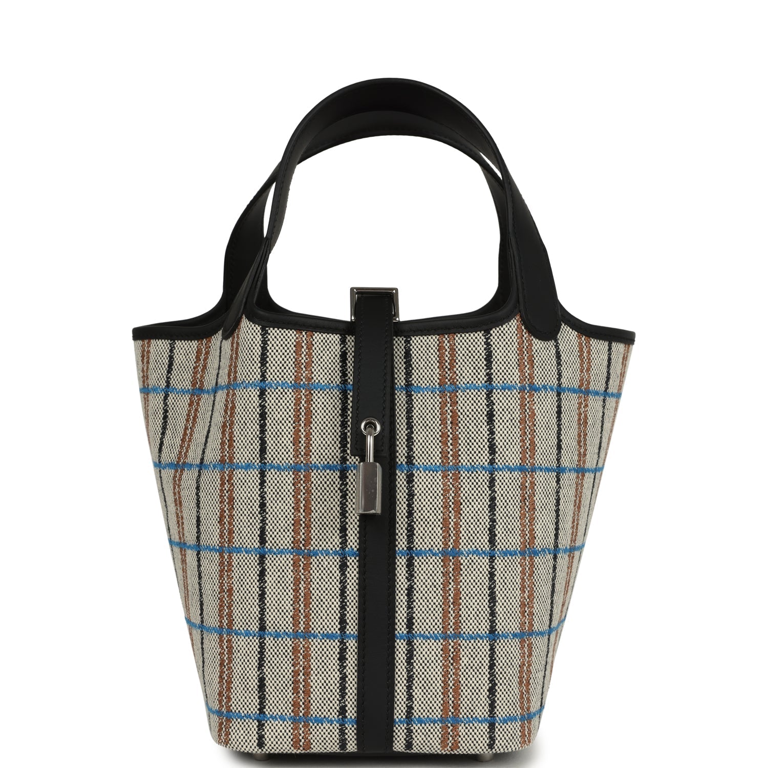 Picotin Lock 18 Black Swift and Ecru, Bleu, Black and Fauve Toile H Canvas Palladium Hardware Bag