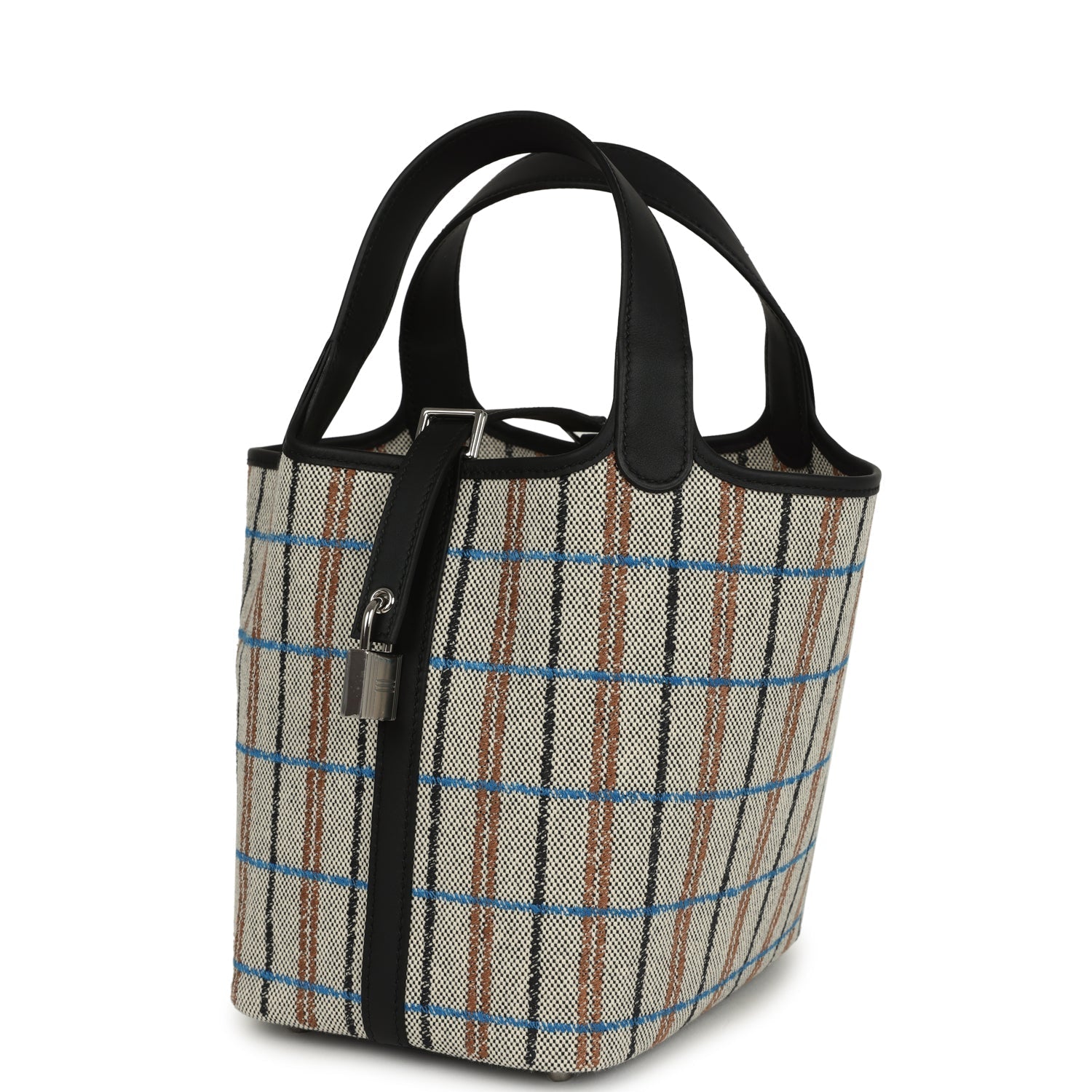 Picotin Lock 18 Black Swift and Ecru, Bleu, Black and Fauve Toile H Canvas Palladium Hardware Bag