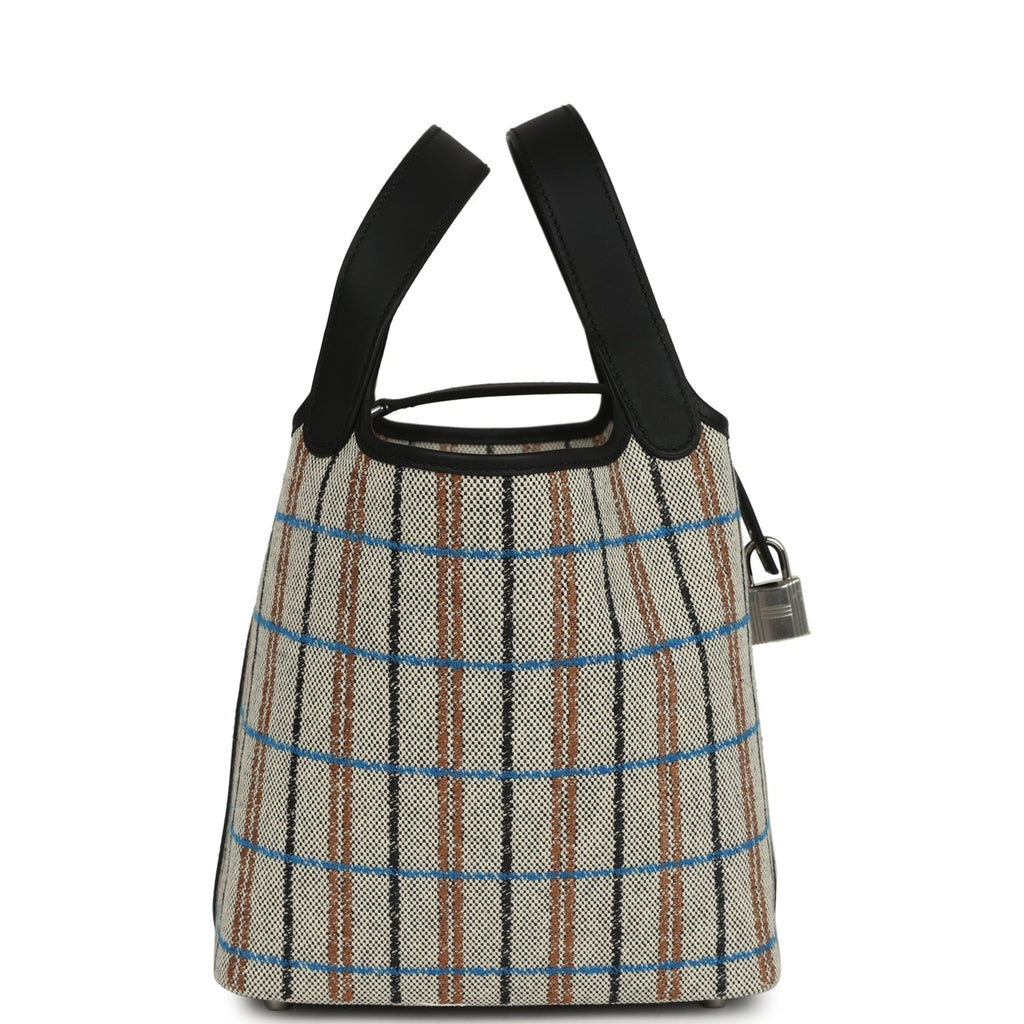 Picotin Lock 18 Black Swift and Ecru, Bleu, Black and Fauve Toile H Canvas Palladium Hardware Bag