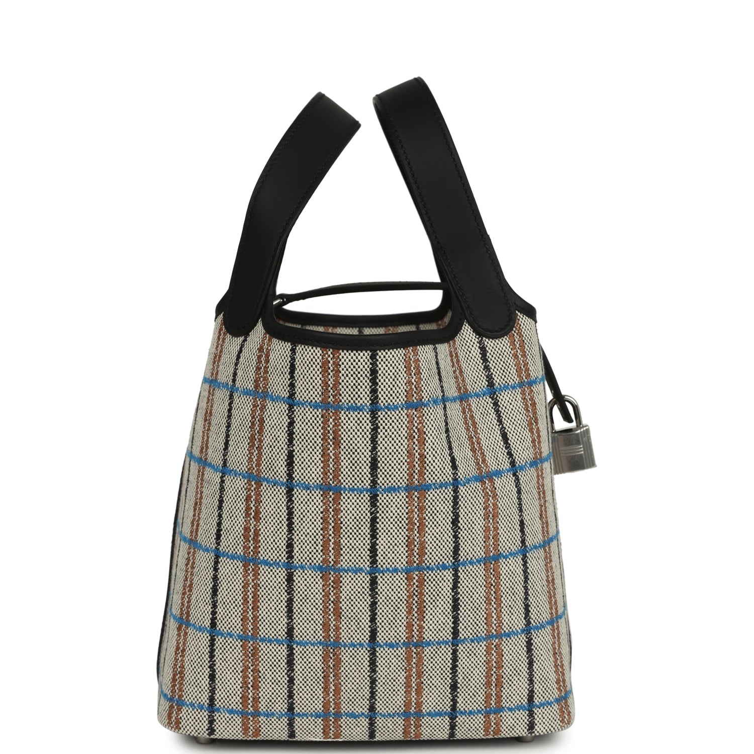 Picotin Lock 18 Black Swift and Ecru, Bleu, Black and Fauve Toile H Canvas Palladium Hardware Bag