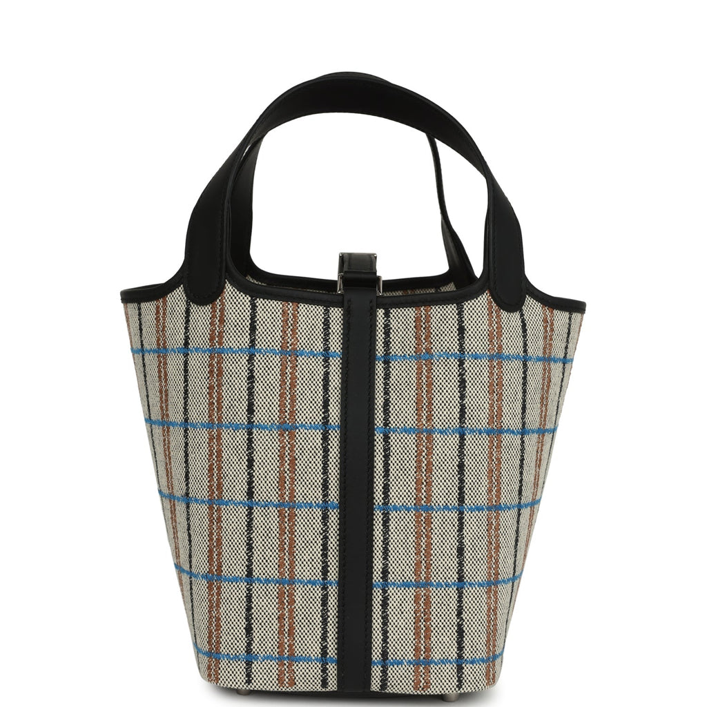 Picotin Lock 18 Black Swift and Ecru, Bleu, Black and Fauve Toile H Canvas Palladium Hardware Bag